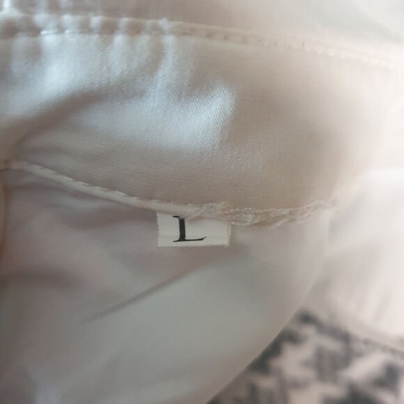 Womens Chic Houndstooth Dress 8 Black White Shift Collar Cuffs Long Sleeve Work - Picture 7 of 8